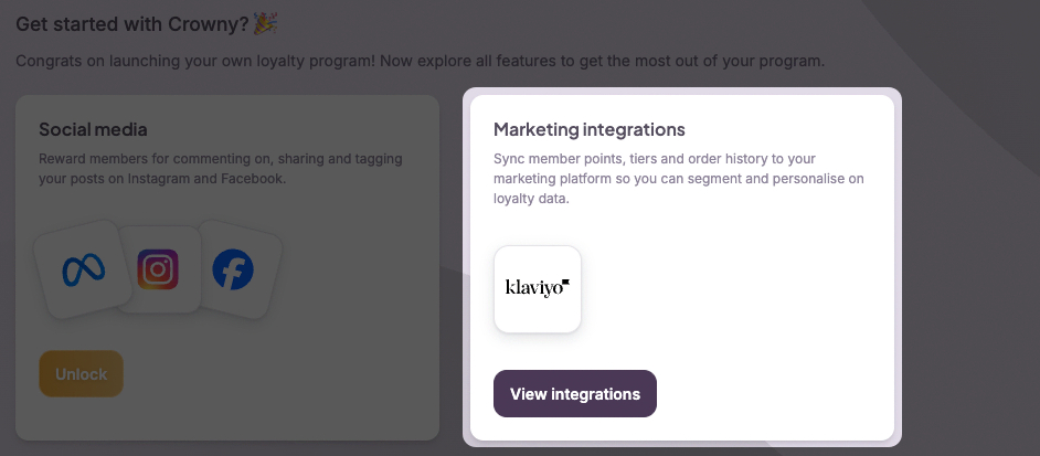 The Klaviyo integration tile in the Crowny portal
