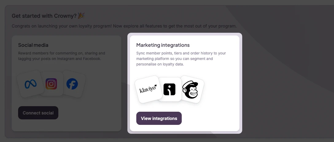 The Mailchimp integration tile in the Crowny portal